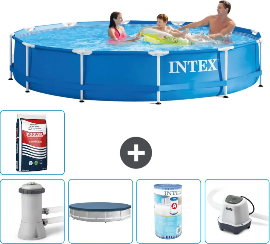Intex 28212GN-Blauw Rond Frame Zwembad 366x76cm - Blauw - Zoutwatersysteem