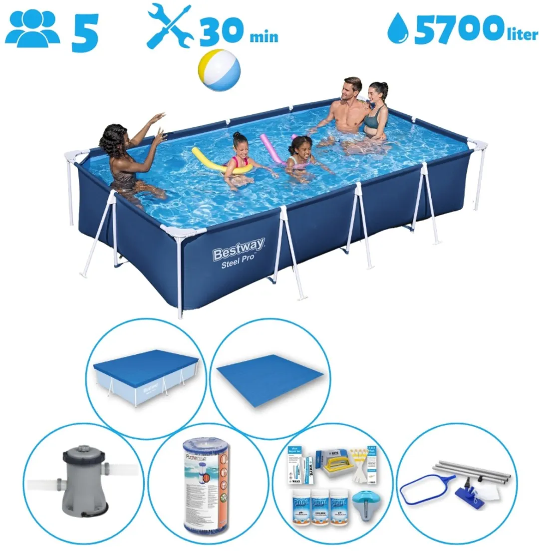 Bestway Rechthoekig Opzetzwembad 400x211x81cm Blauw - 56424-Blauw