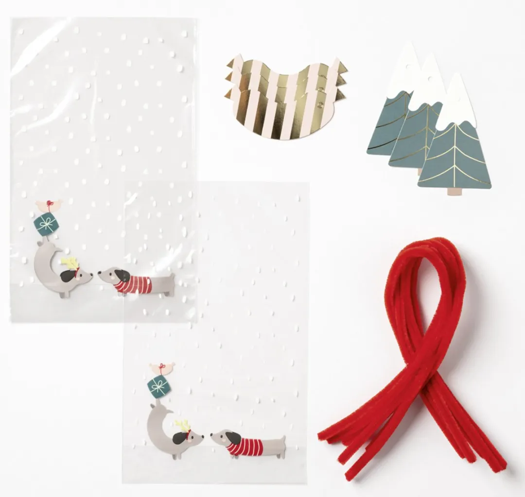 Folia Snoepzakjes-set Merry Woofmas - 6 Stuks - Transparant/Rood