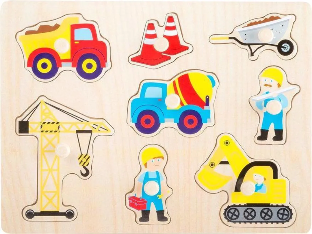 Small Foot Bouwterrein Junior Houten Puzzel 8 Stuks - Bruin