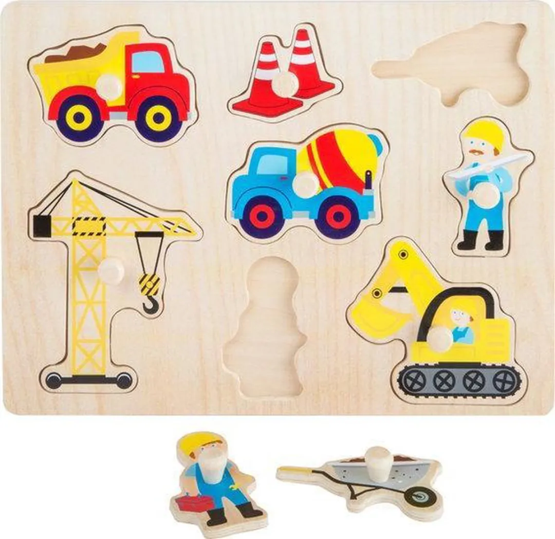 Small Foot Bouwterrein Junior Houten Puzzel 8 Stuks - Bruin