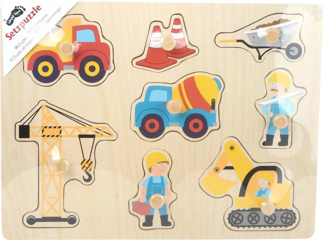 Small Foot Bouwterrein Junior Houten Puzzel 8 Stuks - Bruin