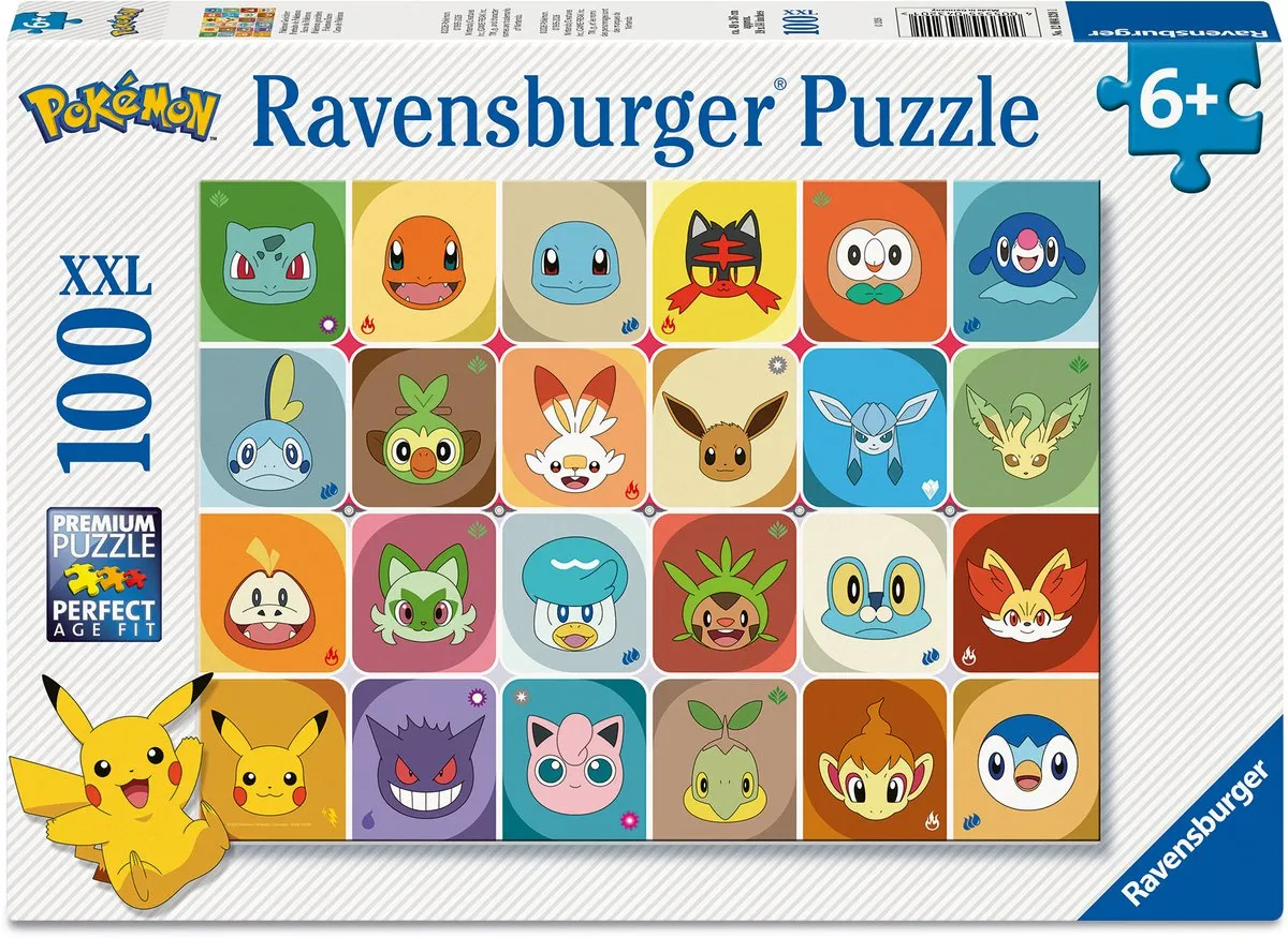 Ravensburger Pokémon Gezichten Kinderpuzzel 100 XXL Stukjes - Meerkleurig