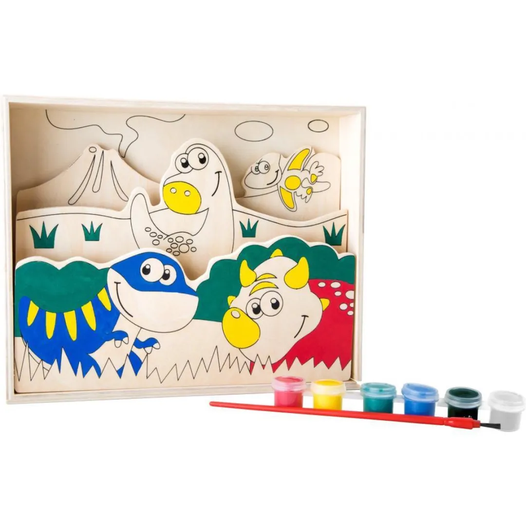 Small Foot My First Dinosaurs Houten Kleurboek - 6 Verfpotjes