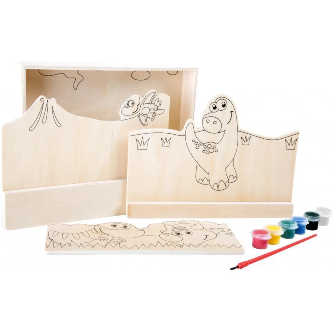 Small Foot My First Dinosaurs Houten Kleurboek - 6 Verfpotjes