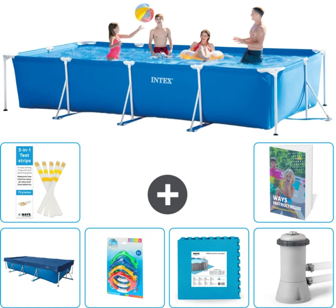 Intex Rechthoekig Frame Zwembad 450x220x84cm - Blauw - 7-delig