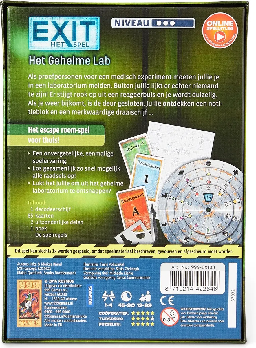 999 Games EXIT Het Geheime Lab - Escape Room Spel 999-EXI03