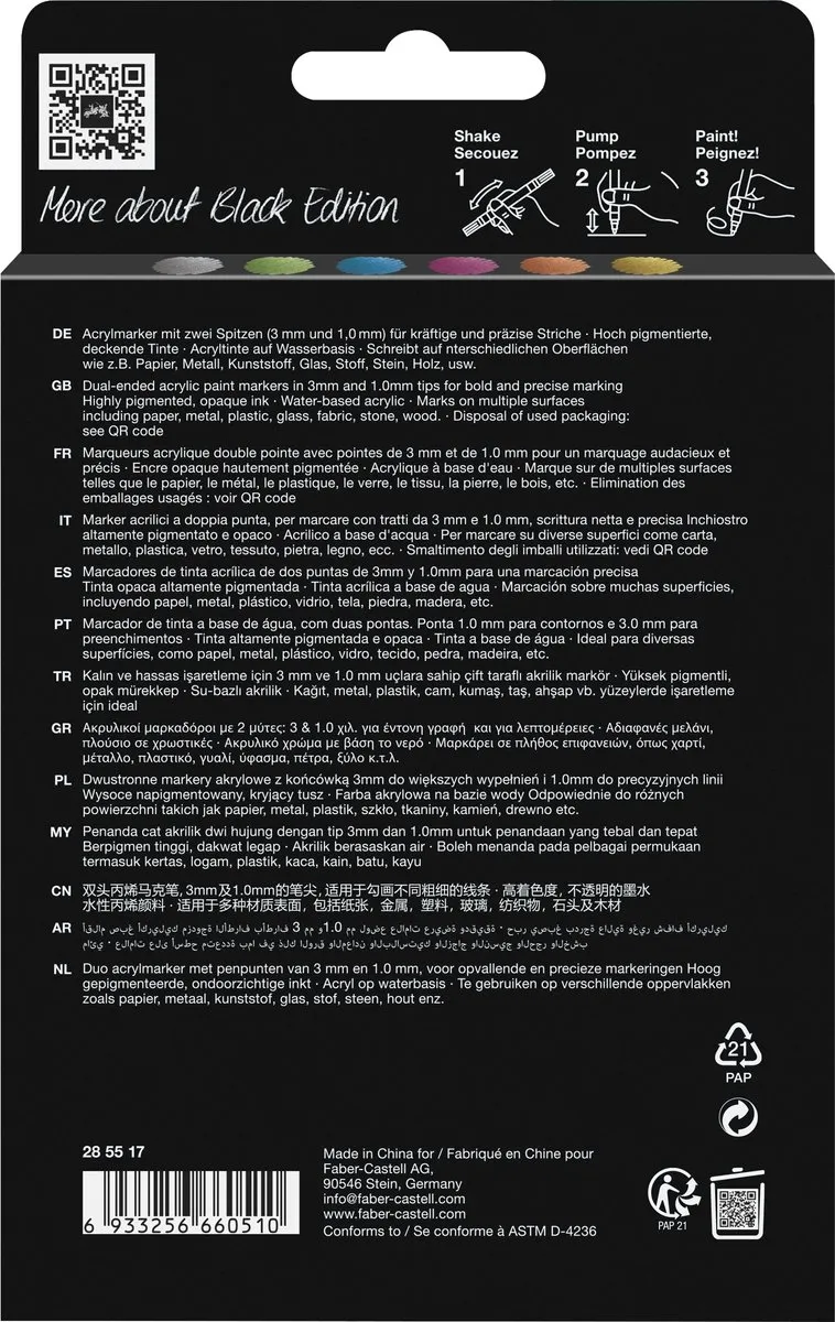 Faber-Castell Acrylmarker Black Edition FC-285517 - 6 Metallic Kleuren