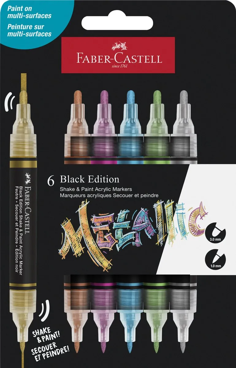 Faber-Castell Acrylmarker Black Edition FC-285517 - 6 Metallic Kleuren