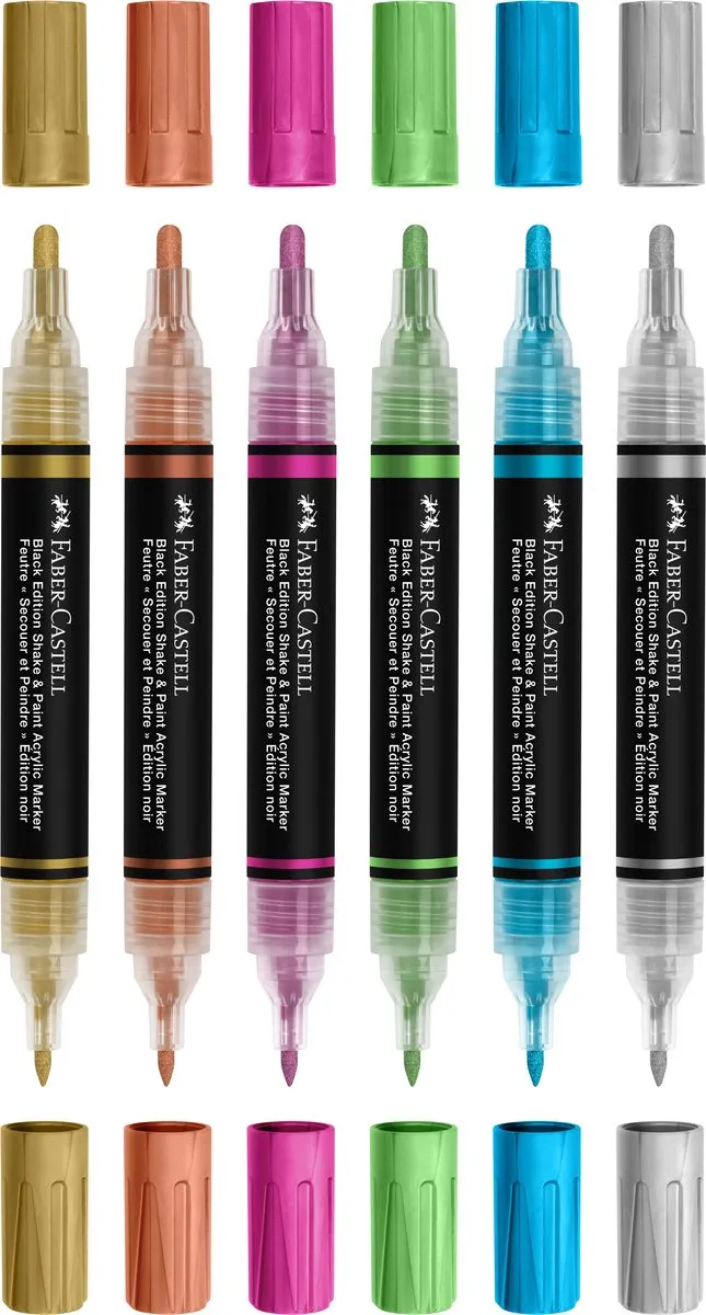 Faber-Castell Acrylmarker Black Edition FC-285517 - 6 Metallic Kleuren