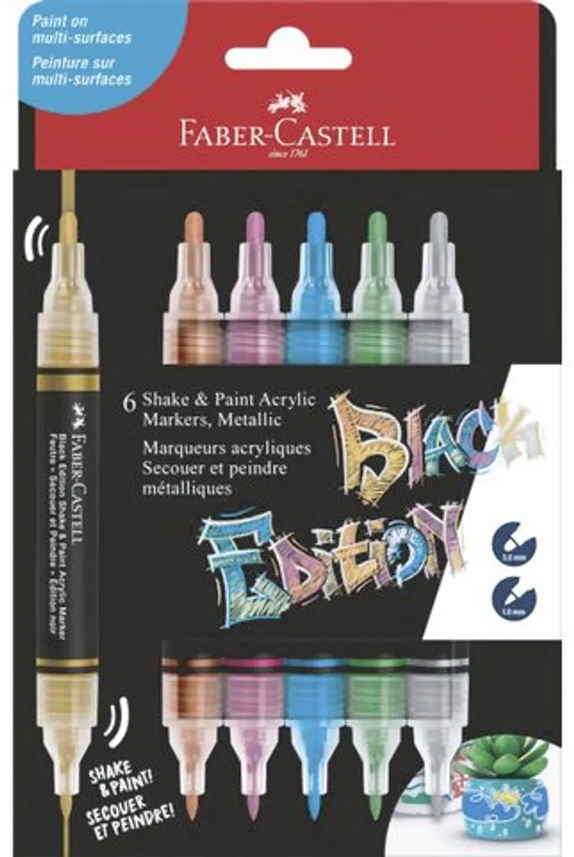 Faber-Castell Acrylmarker Black Edition FC-285517 - 6 Metallic Kleuren - afbeelding 6 van 6