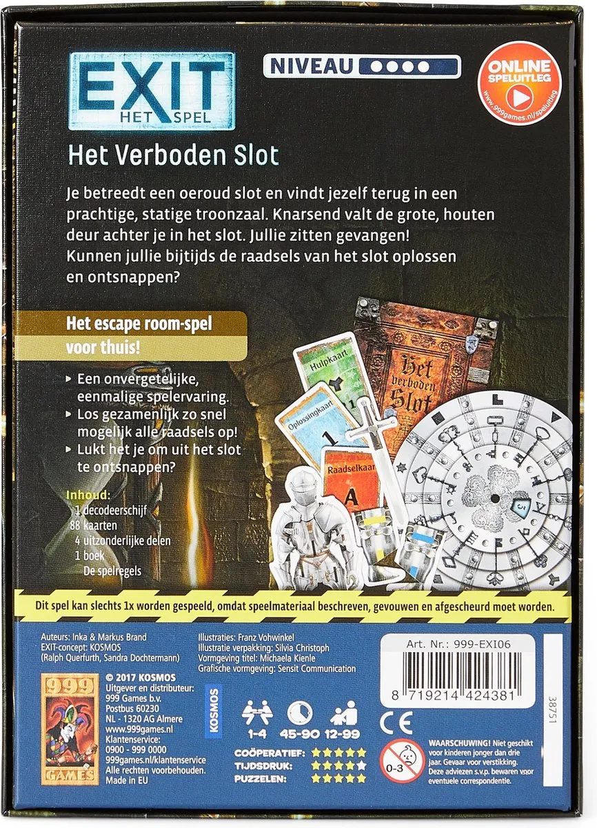 999 Games EXIT Het Verboden Slot - Breinbreker - 1-4 Spelers