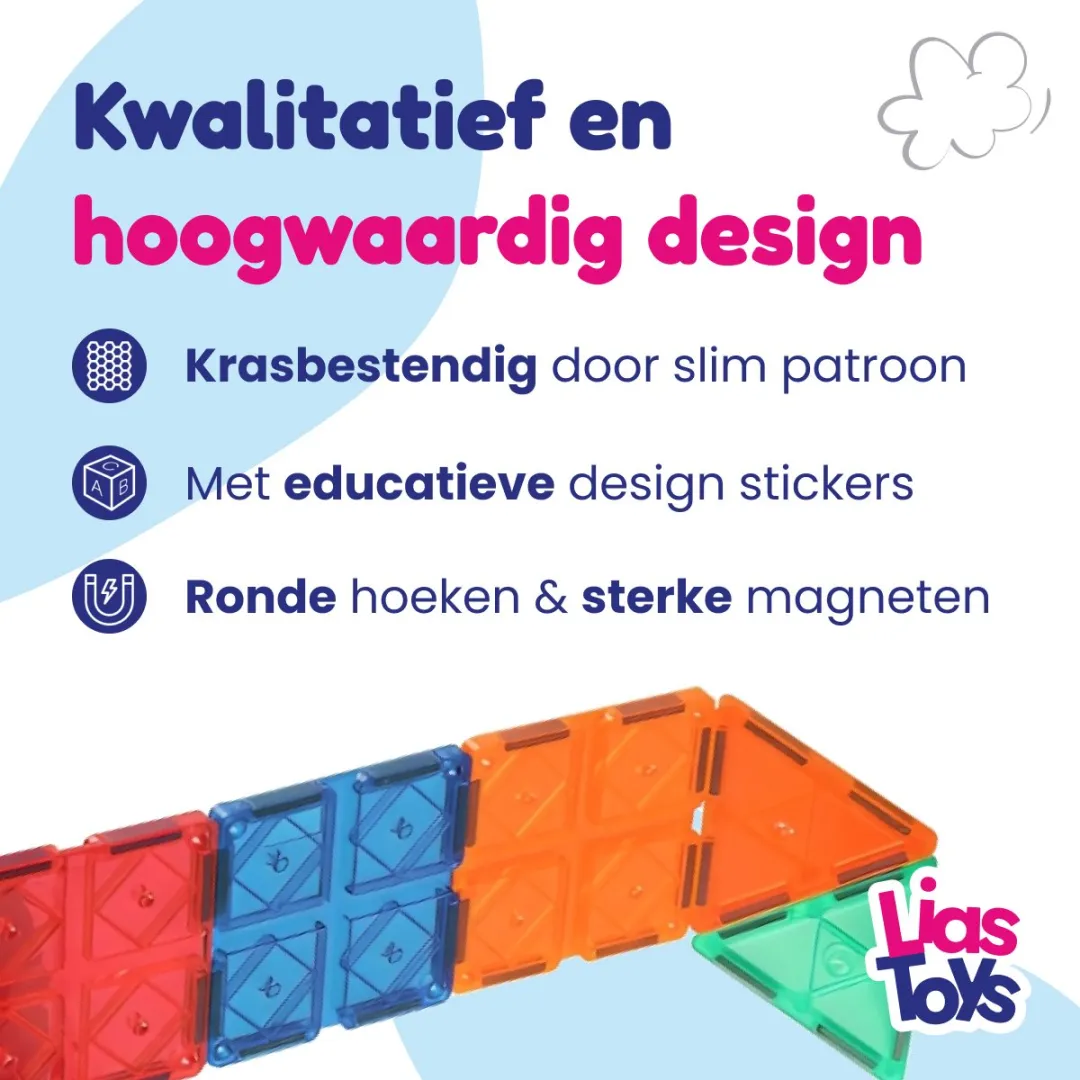 LiasToys Magnetic Tiles Racebaan 126 Stuks - Rood/Blauw/Geel/ Groen/Paars