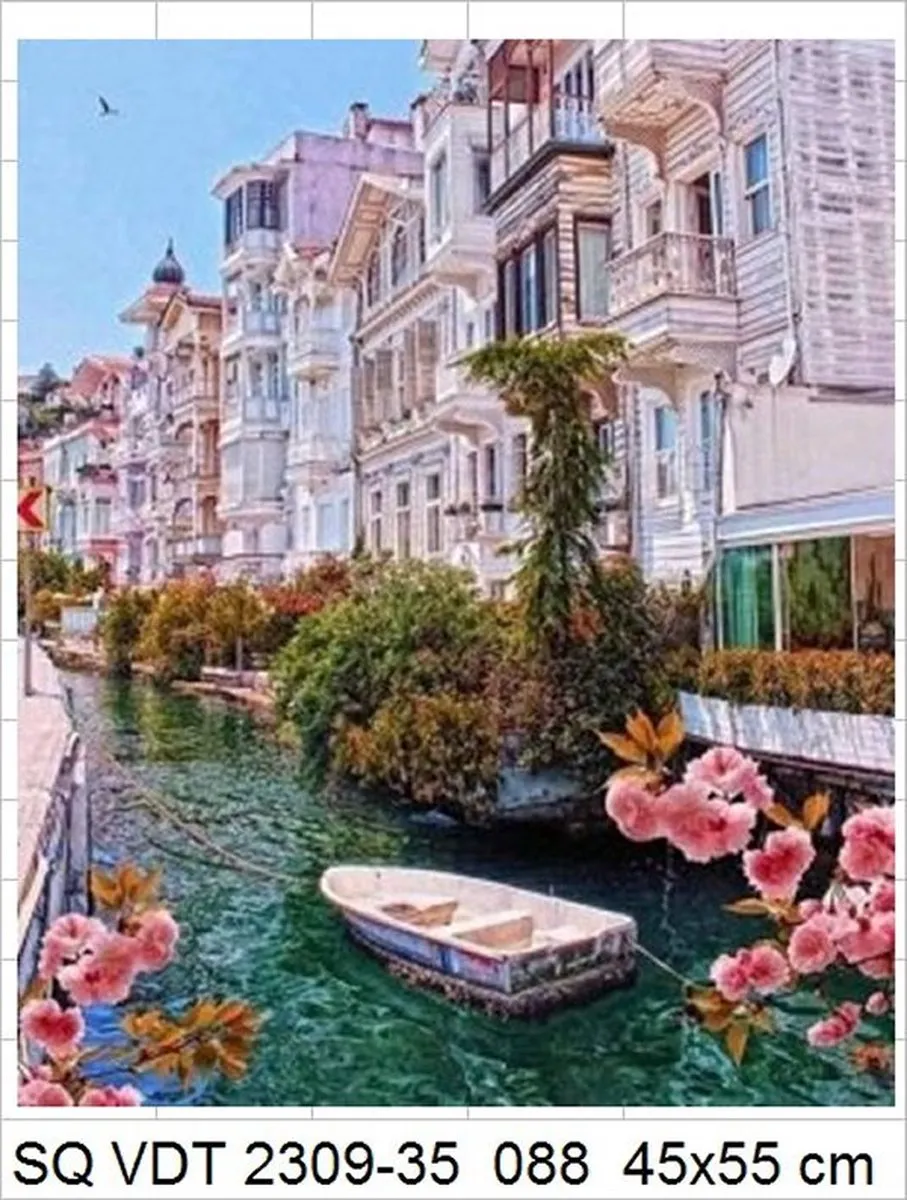 VDTOYS Diamond Painting VDTA088 Huizen aan de rivier 1 - Groot 45x55cm