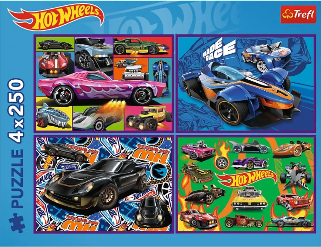 Trefl Hot Wheels 4-in-1 Puzzelset 250 Stuks - Wielokleurig