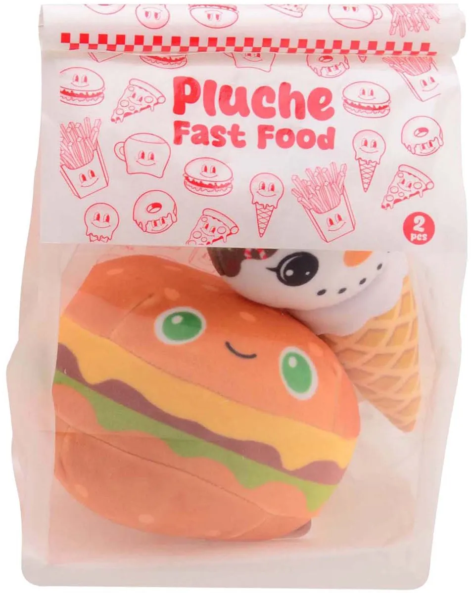 Johntoy Pluche Fastfood Knuffels - 2 Stuks Multicolor