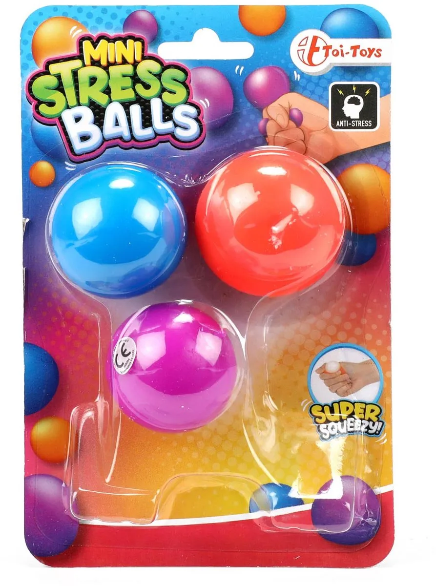Toi-Toys Mini Anti Stressballen - 3 Stuks Multicolor