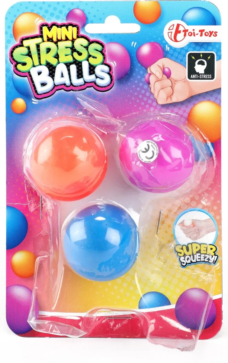 Toi-Toys Mini Anti Stressballen - 3 Stuks Multicolor