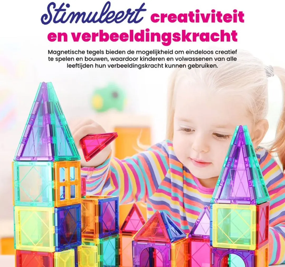 LiasToys Magnetic Tiles Magnetisch Bouwspeelgoed 120 Stuks - Multicolor - afbeelding 6 van 6