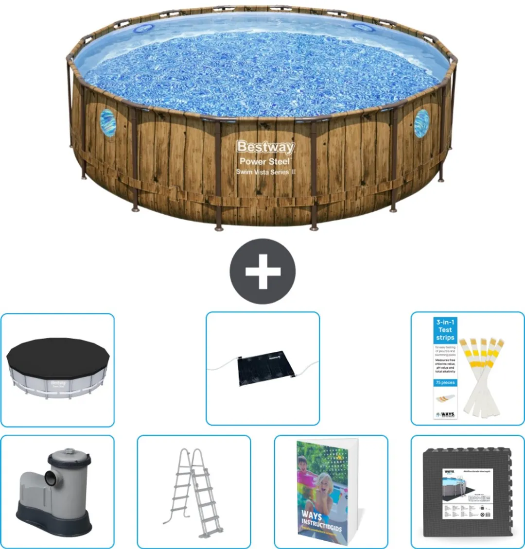 Bestway Rond Power Steel Swim Vista Zwembad 488cm - 19.480L - 8-delig