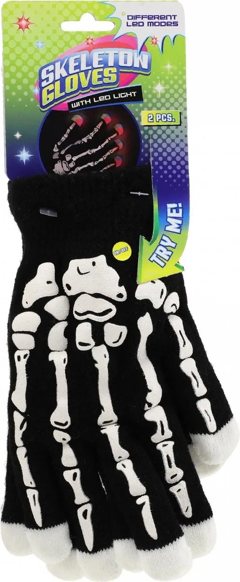 Toi-Toys Handschoenen Skeletprint Zwart - LED-lichtjes