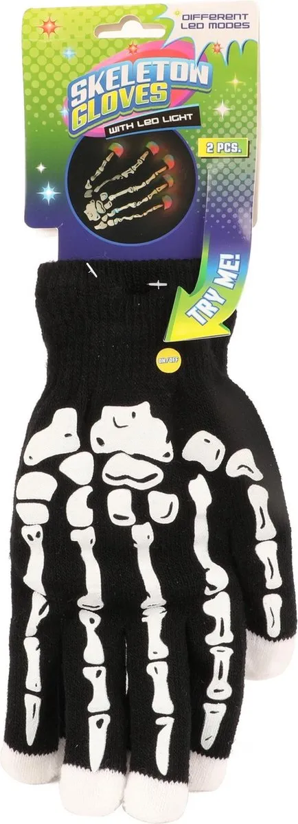 Toi-Toys Handschoenen Skeletprint Zwart - LED-lichtjes
