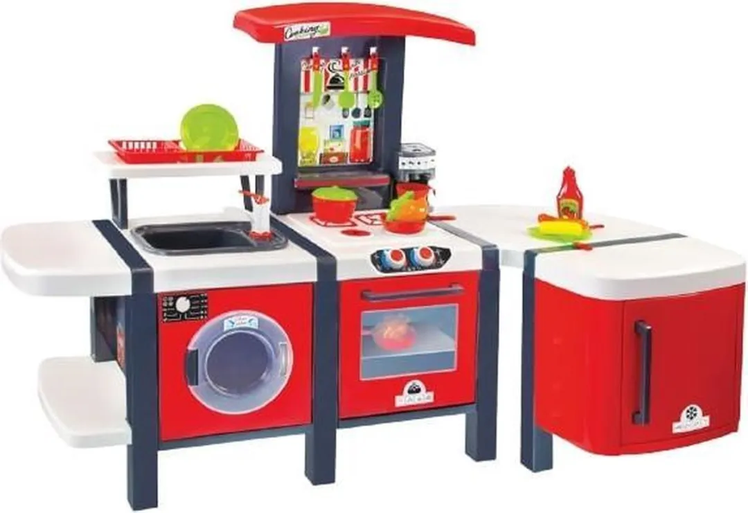 Paradiso Toys Speelkeuken Junior 141x68cm - Rood/Wit - 29-delig