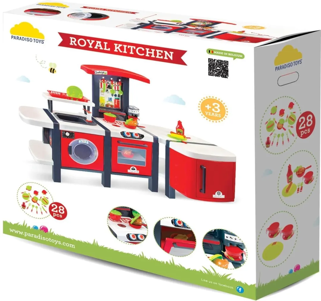 Paradiso Toys Speelkeuken Junior 141x68cm - Rood/Wit - 29-delig