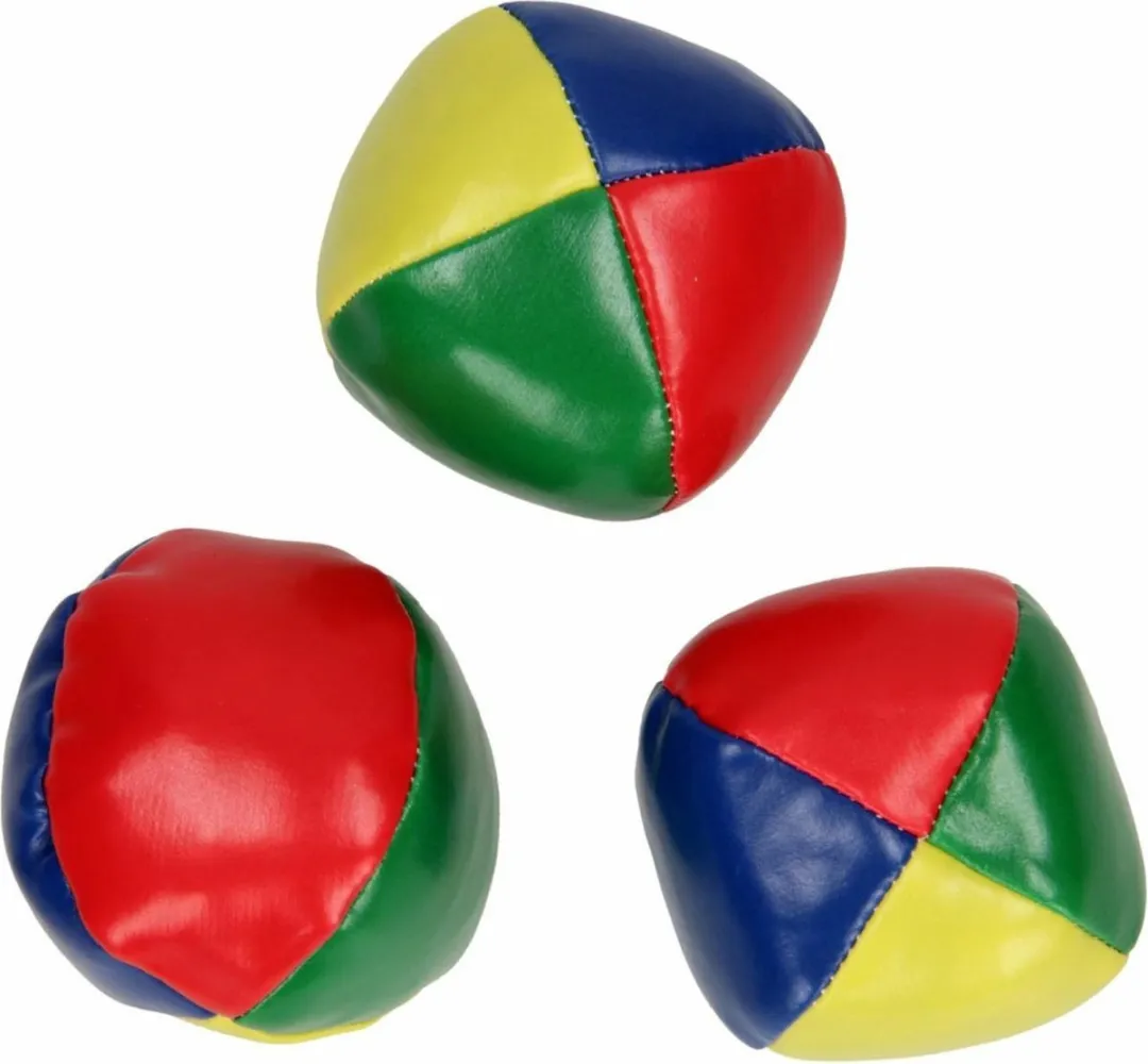 Jongleerballen Groot 2,5" – Vierkleurig (Blauw, Rood, Geel, Groen) – Set in Transparante Koker – Jongleer- & Goochelspel – Engelhart
