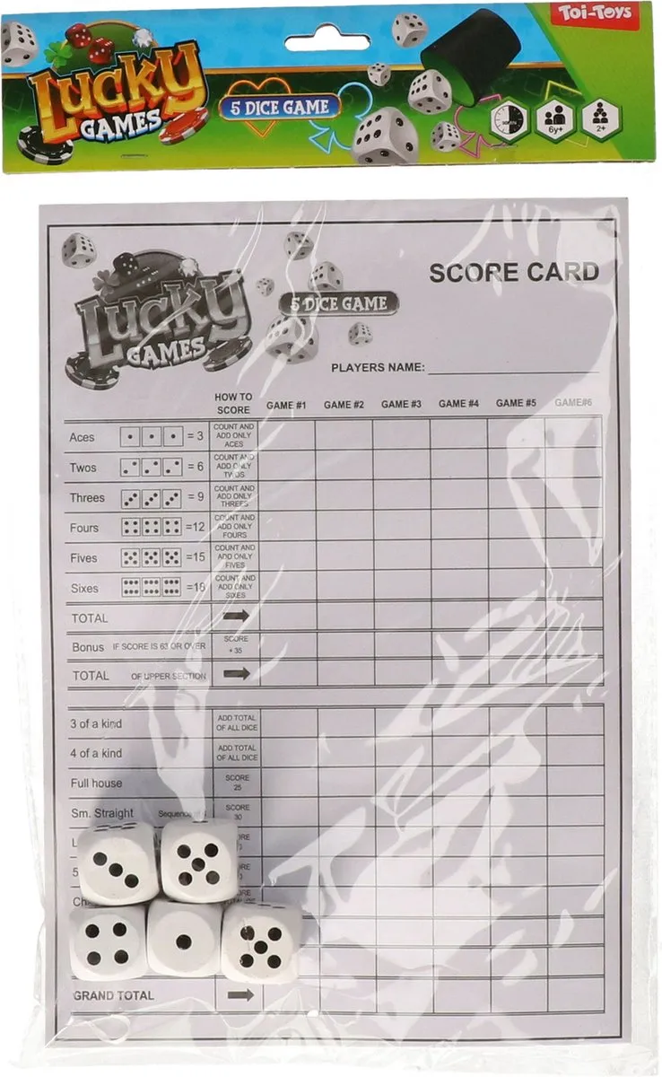 Toi-Toys Dobbelspel Scoreblok XXL - 5 Dobbelstenen