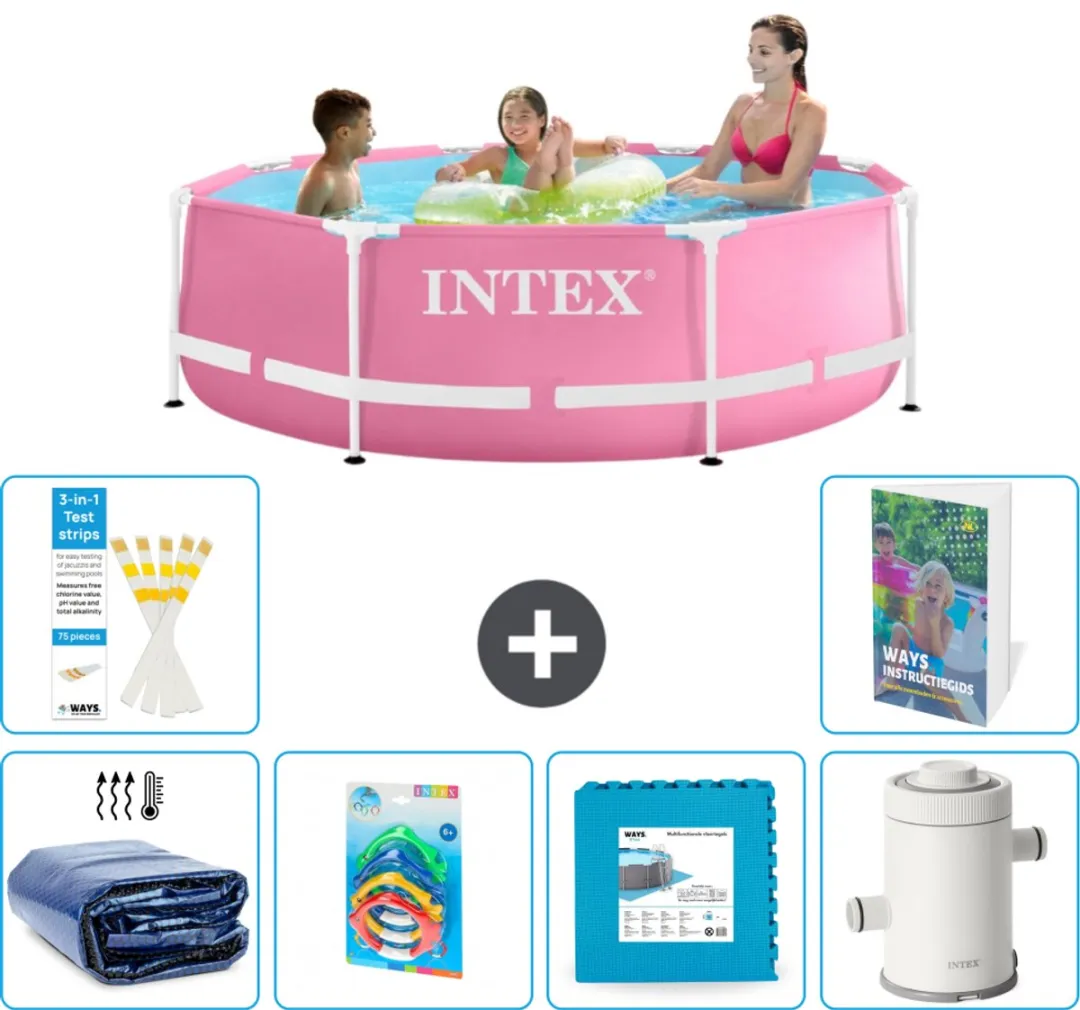 Intex 28290NP-Roze Rond Frame Zwembad 244cm - Roze - 7-delig