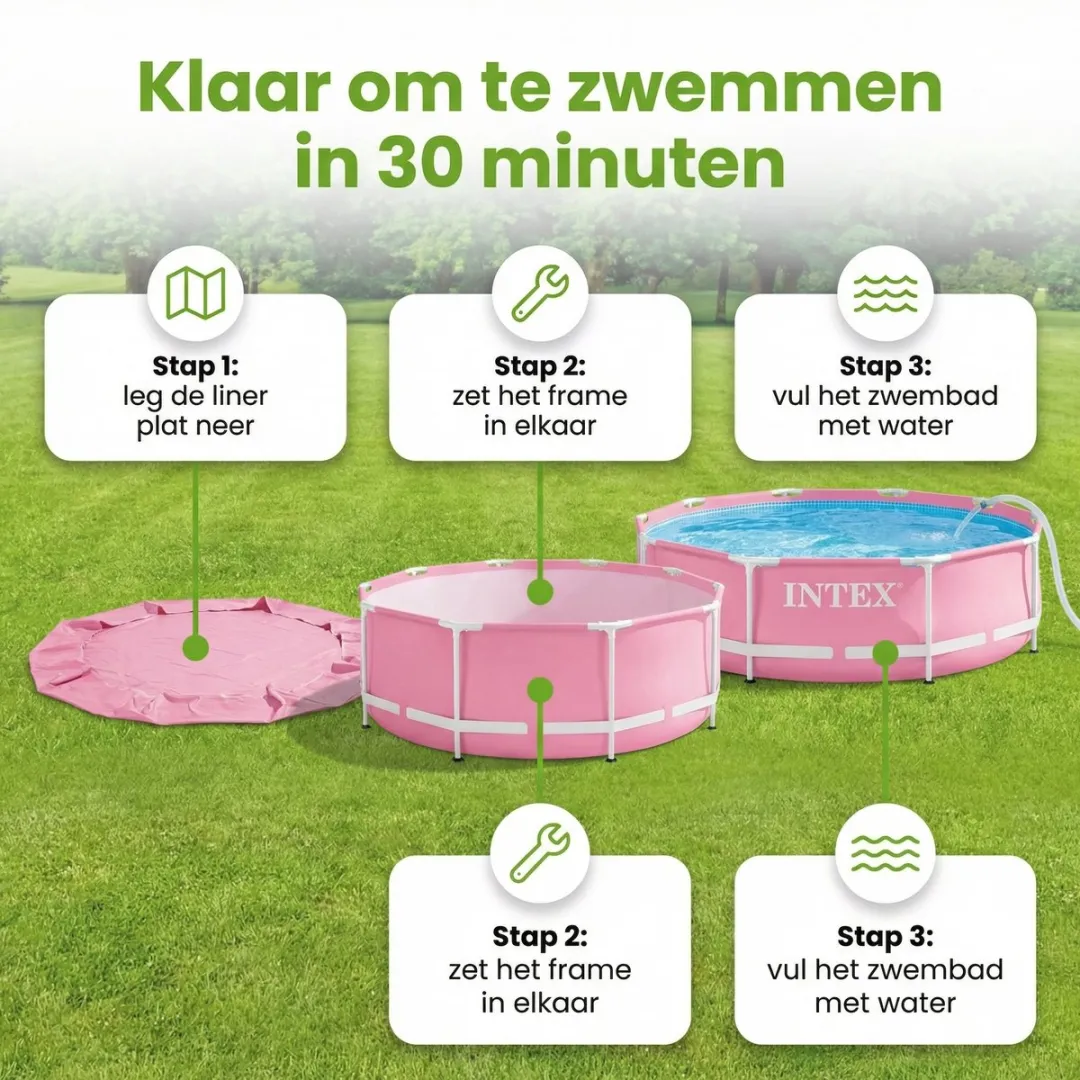 Intex 28290NP-Roze Rond Frame Zwembad 244cm - Roze - 7-delig