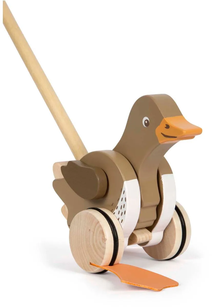 Small Foot Houten Duwfiguur Eend met Bewegende Kop - Multi
