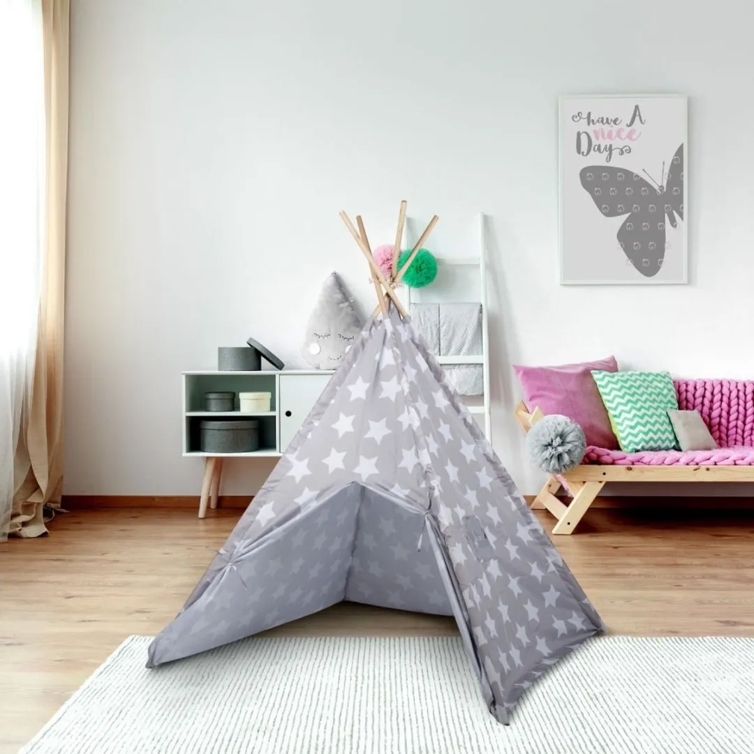 Eddy Toys Tipi Tent Mini Speelhuisje - Grijs & Wit