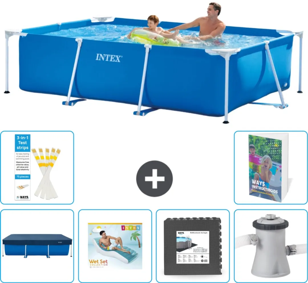 Intex Rechthoekig Frame Zwembad 260x160cm - Blauw - 7-delig - afbeelding 2 van 6