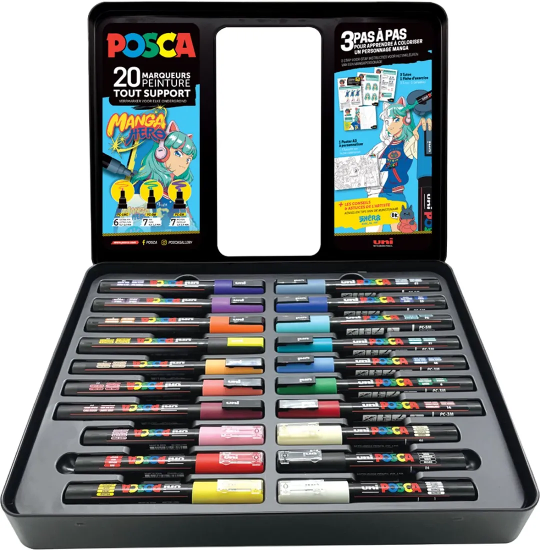 Posca Manga Hero Ass Koffer - 20 Stuks - Blauw