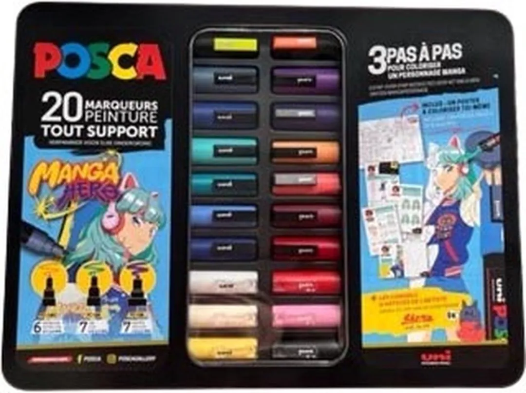 Posca Manga Hero Ass Koffer - 20 Stuks - Blauw