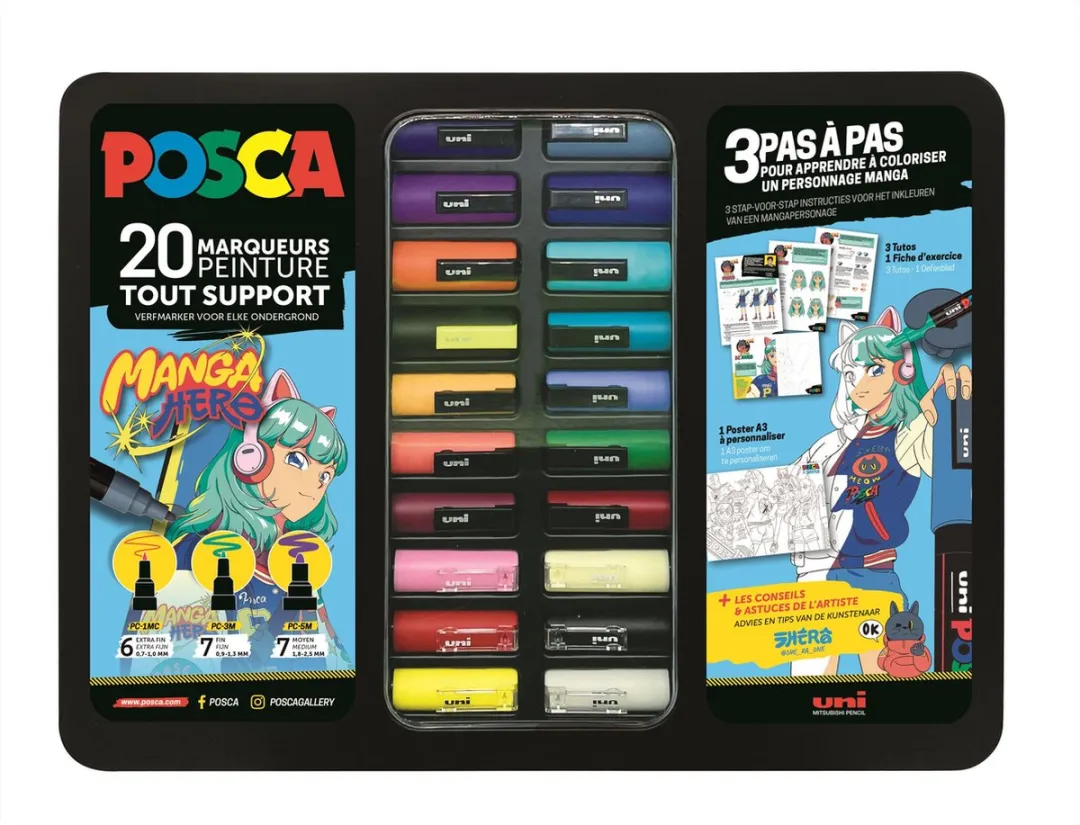Posca Manga Hero Ass Koffer - 20 Stuks - Blauw
