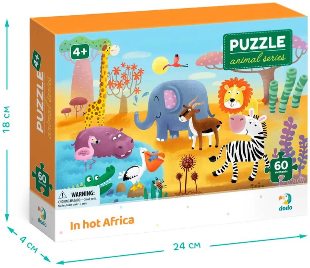 Dodo Toys Puzzel Dieren 4+ 60 Stuks - 23x32cm - Africa