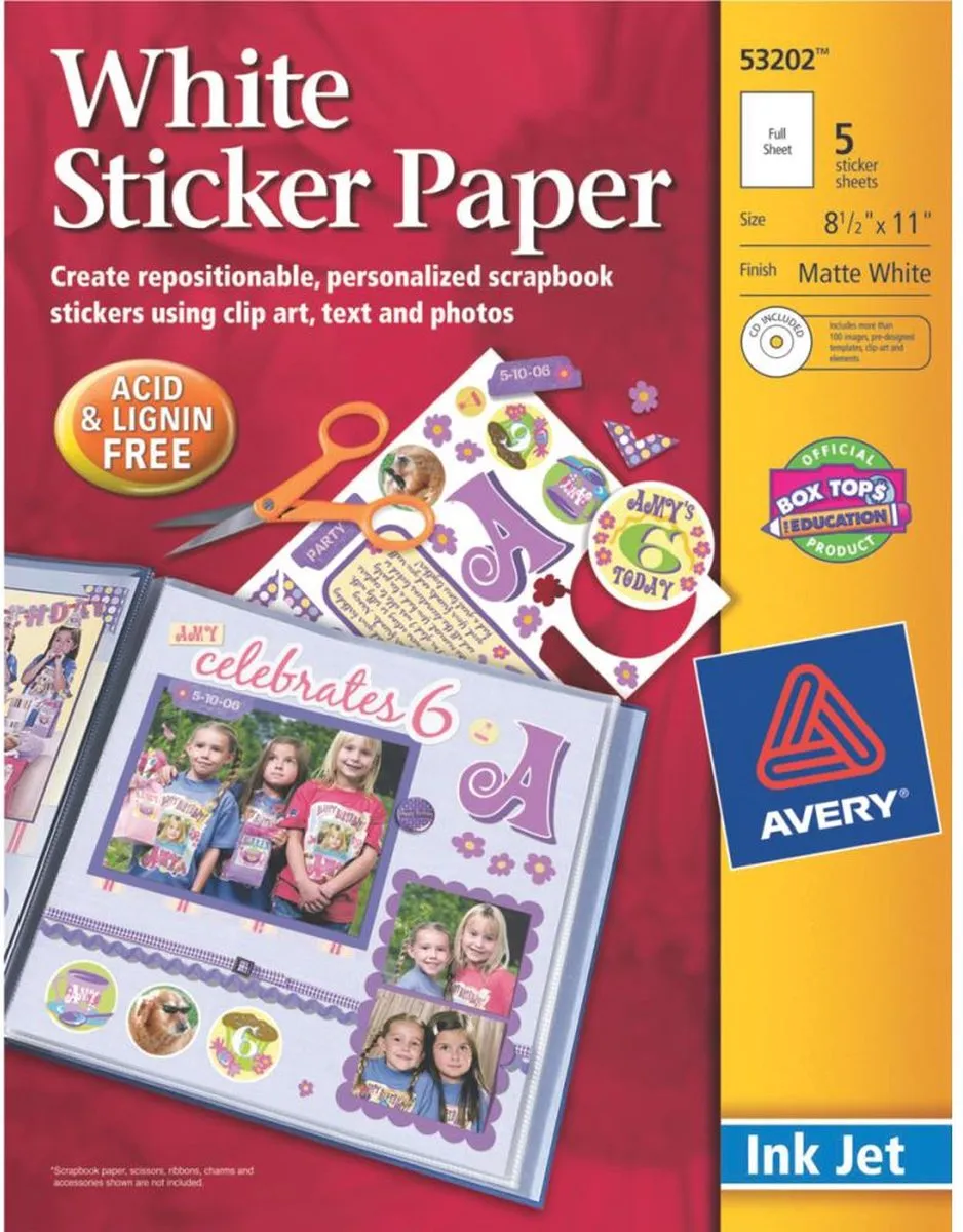 Avery Afdrukbare Sticker Projectpapier Wit