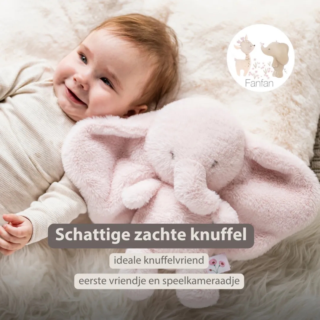 Nattou FanFan Knuffel Olifant 30cm - Roze