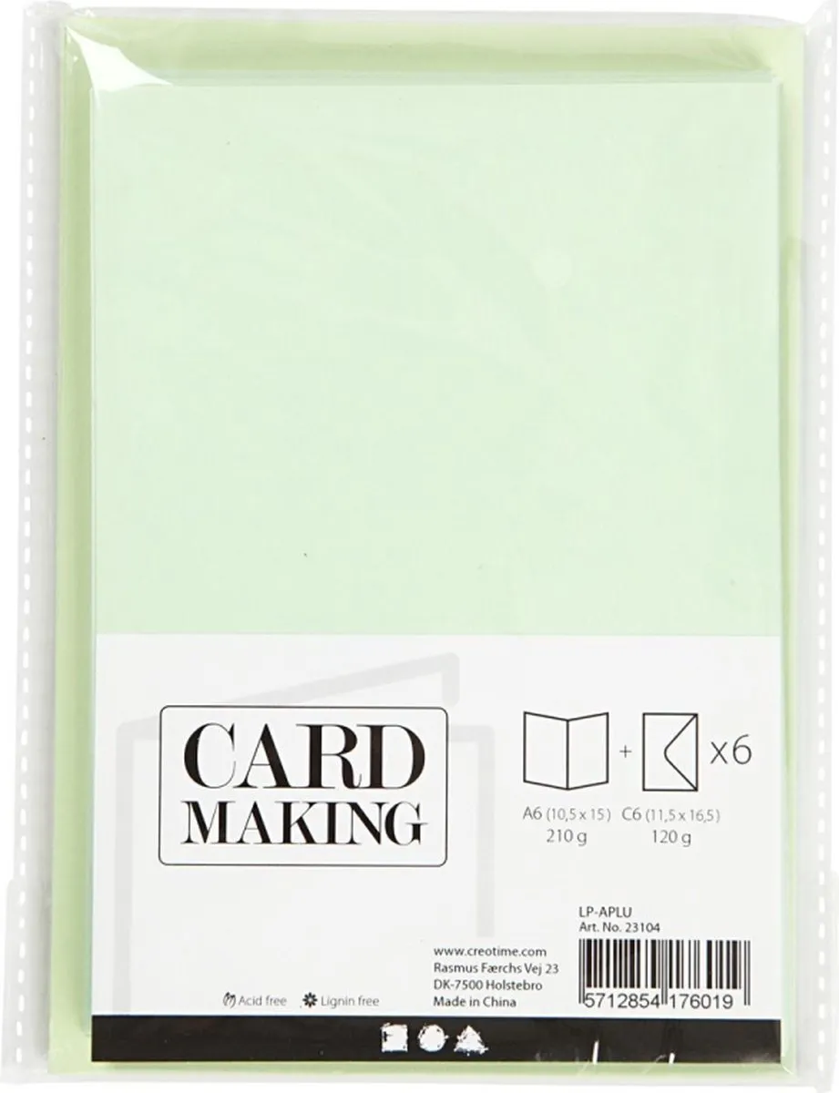 Creativ Company Kaarten & Enveloppen 10,5x15cm - Lichtgroen - 6 Stuks