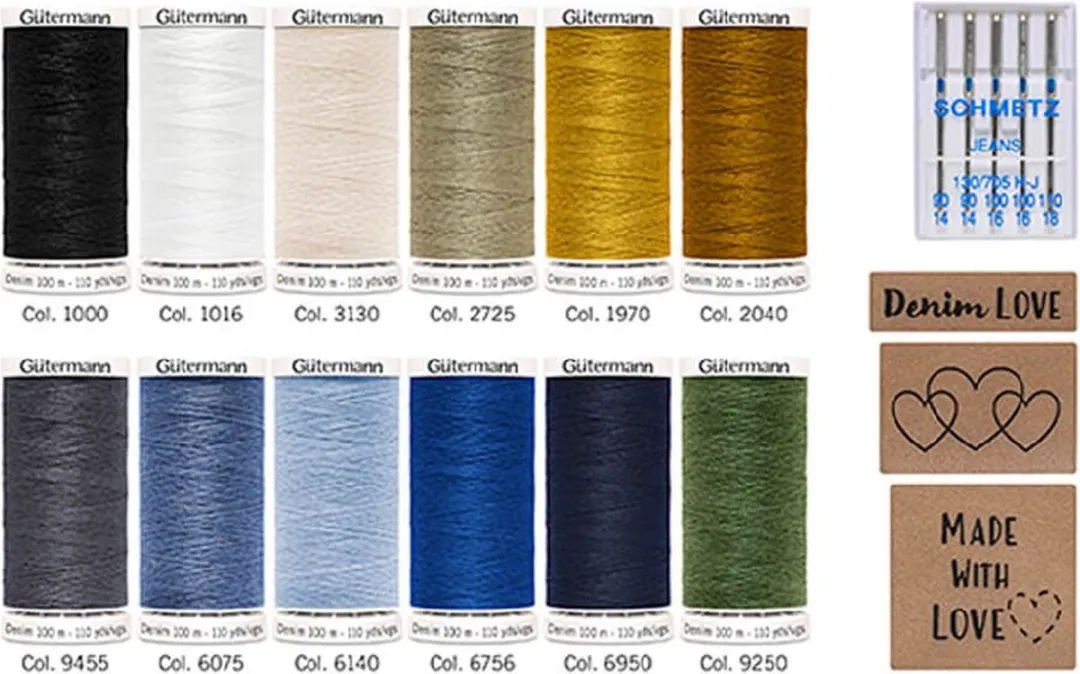 Gutermann Denim Box - 12x100m + 5 naalden + 3 labels