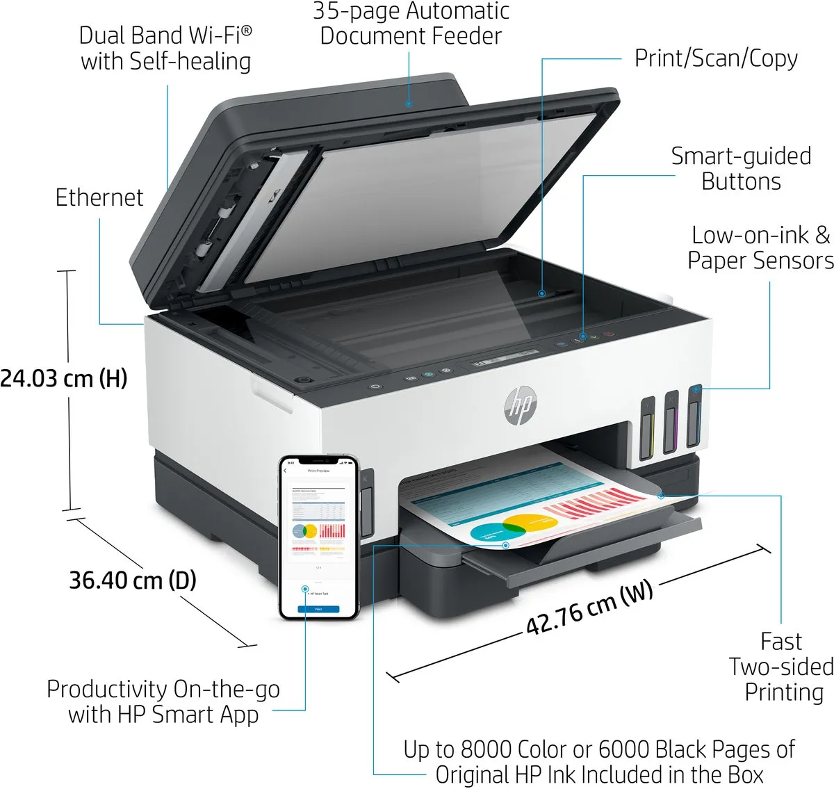 HP Smart Tank 7308 All-in-One Printer - 250 Vel - 4 Kleuren - Blauw/Wit