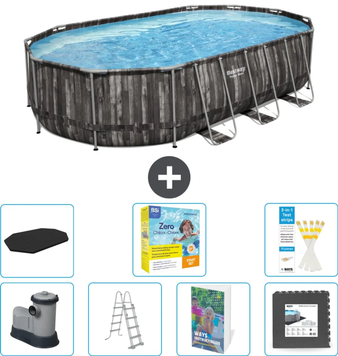 Bestway Ovaal Power Steel Zwembad 610x366x122cm - Grijs