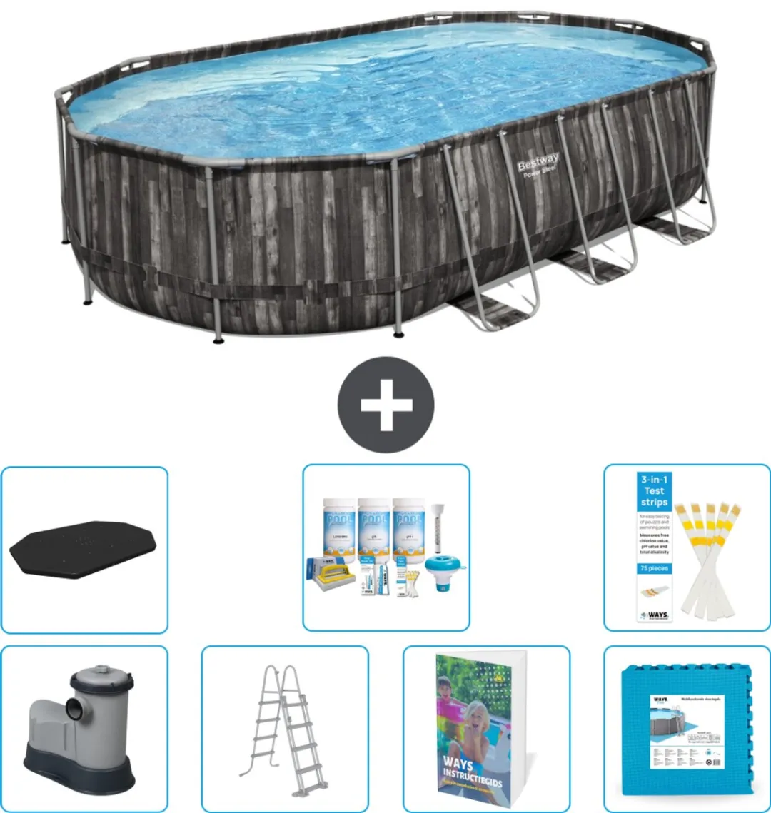 Bestway Ovaal Power Steel Zwembad 610x366x122cm - Grijs