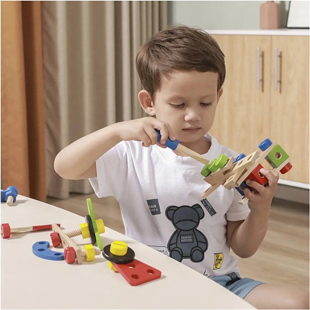 Viga Toys Constructiebouwset Hout 68-delig - Multicolor