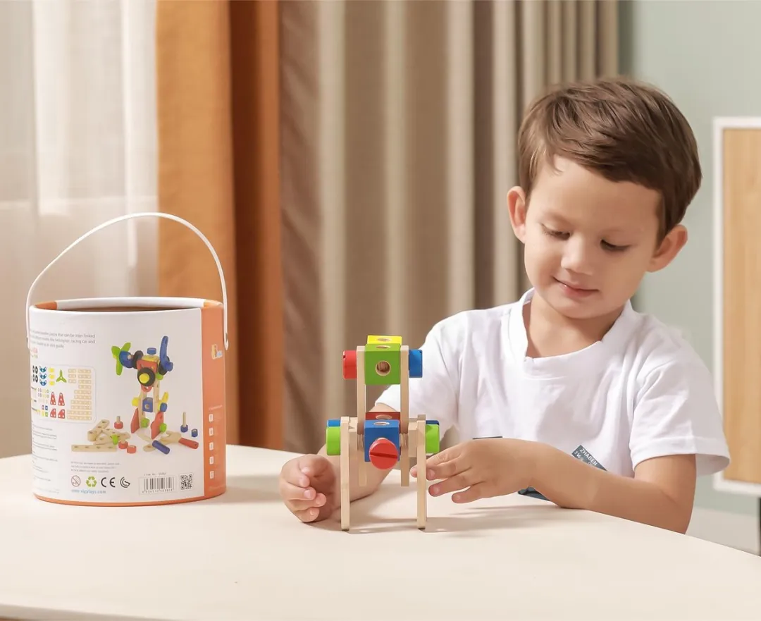 Viga Toys Constructiebouwset Hout 68-delig - Multicolor