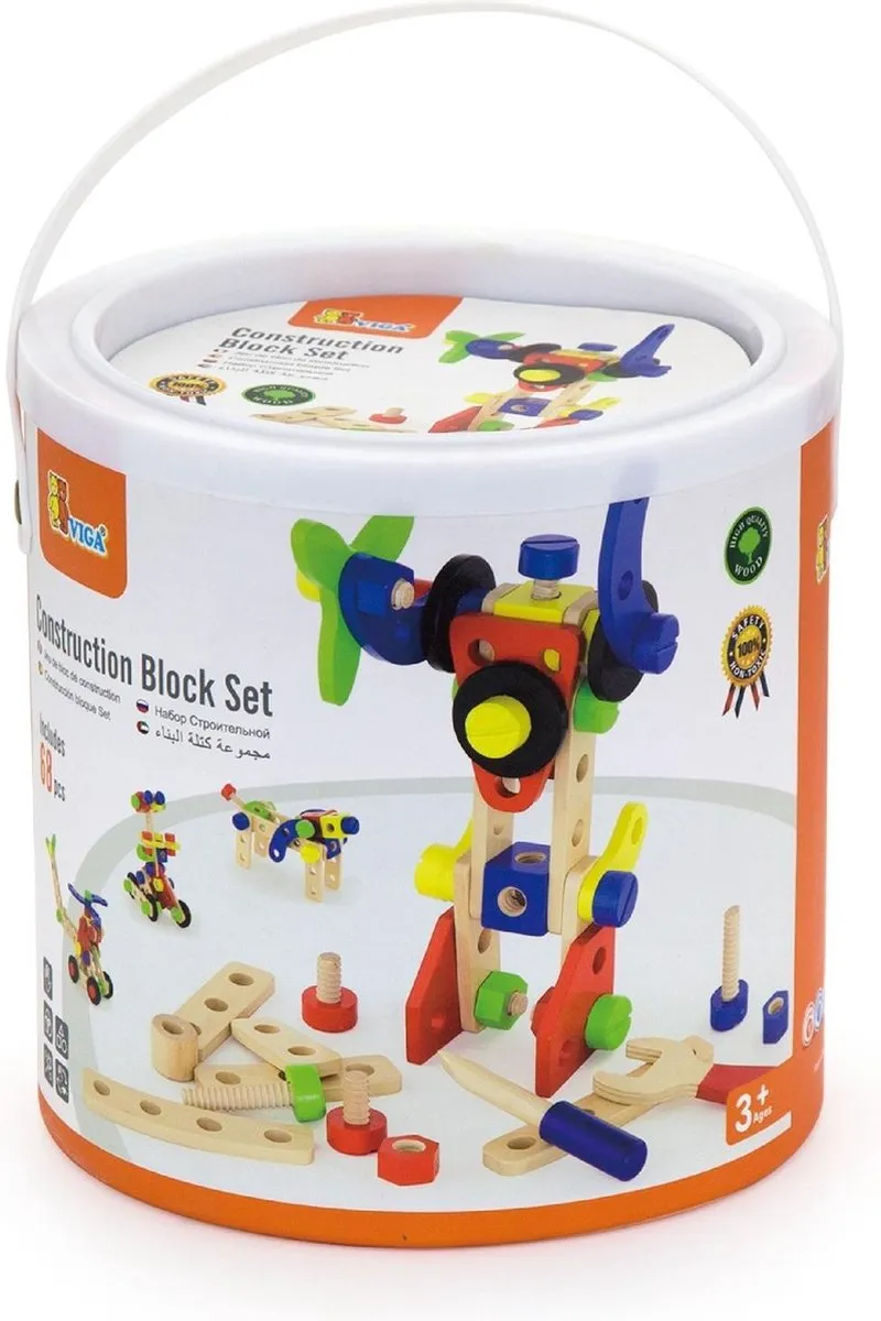 Viga Toys Constructiebouwset Hout 68-delig