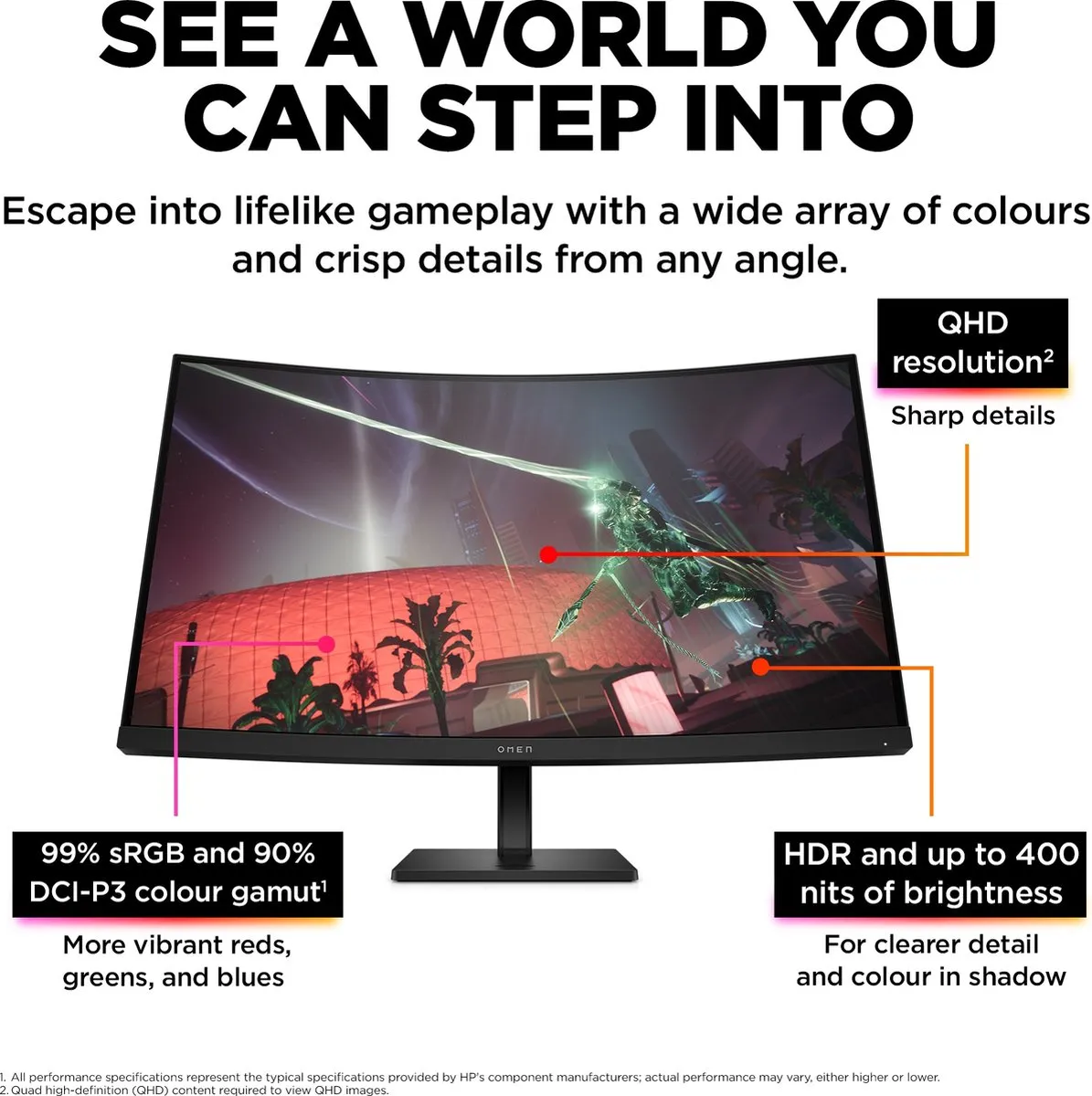 HP OMEN 32c Curved Gaming Monitor 31,5 inch QHD 165Hz